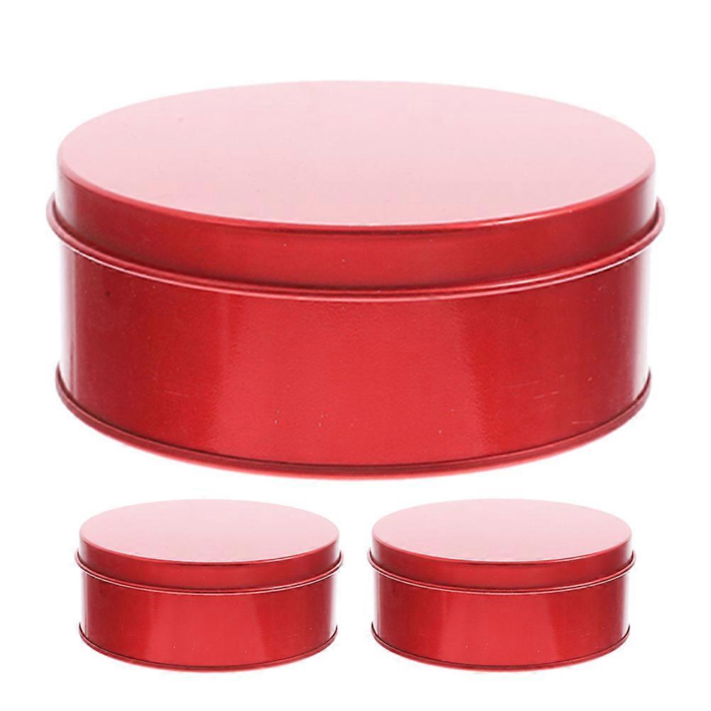 Round Tinplate Cookie Boxes for Storage 3Pcs Red Metal Tins