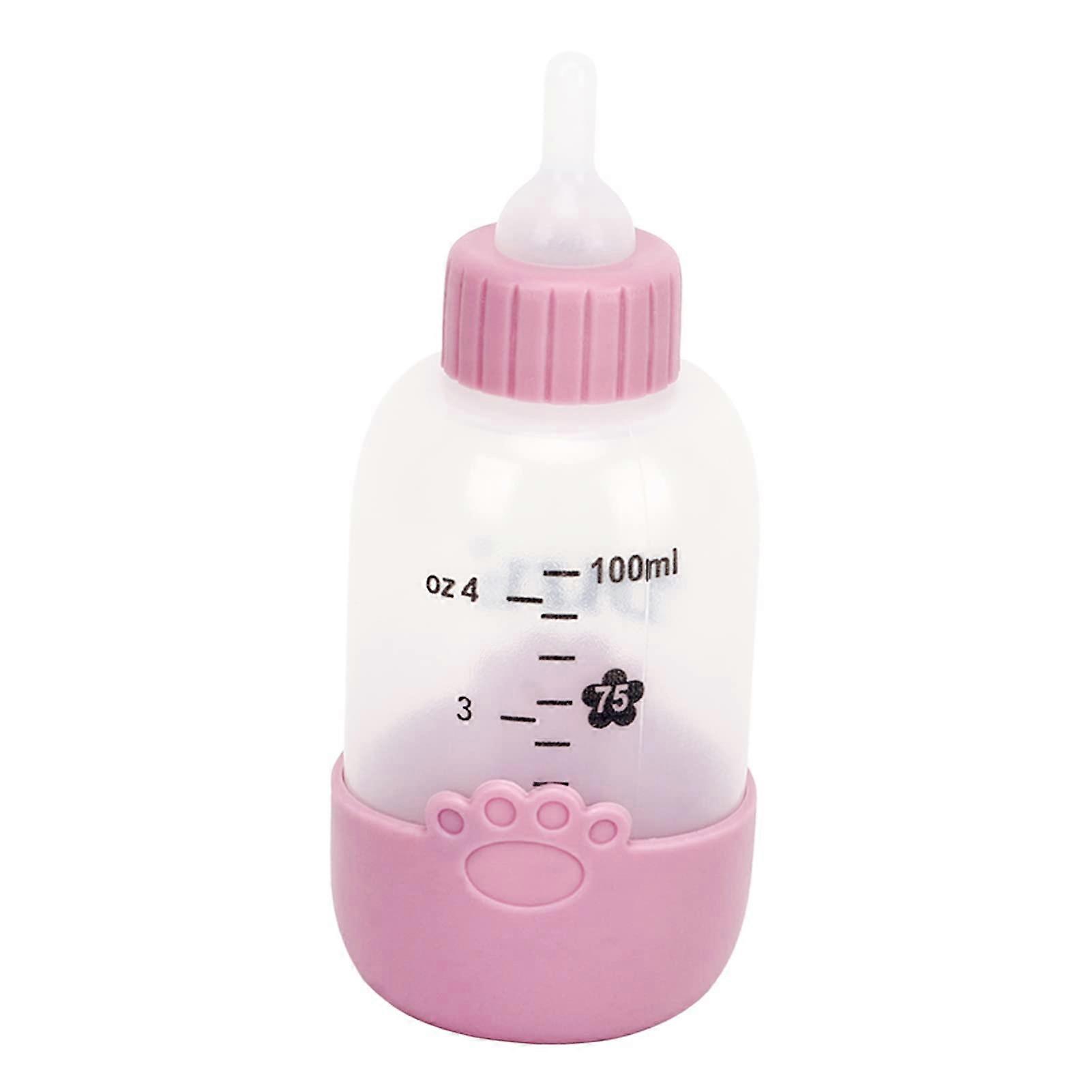 Pet Feeding Bottle with Paw Print Design, Transparent Milk Bottle for Puppies and Kittens, Pink
