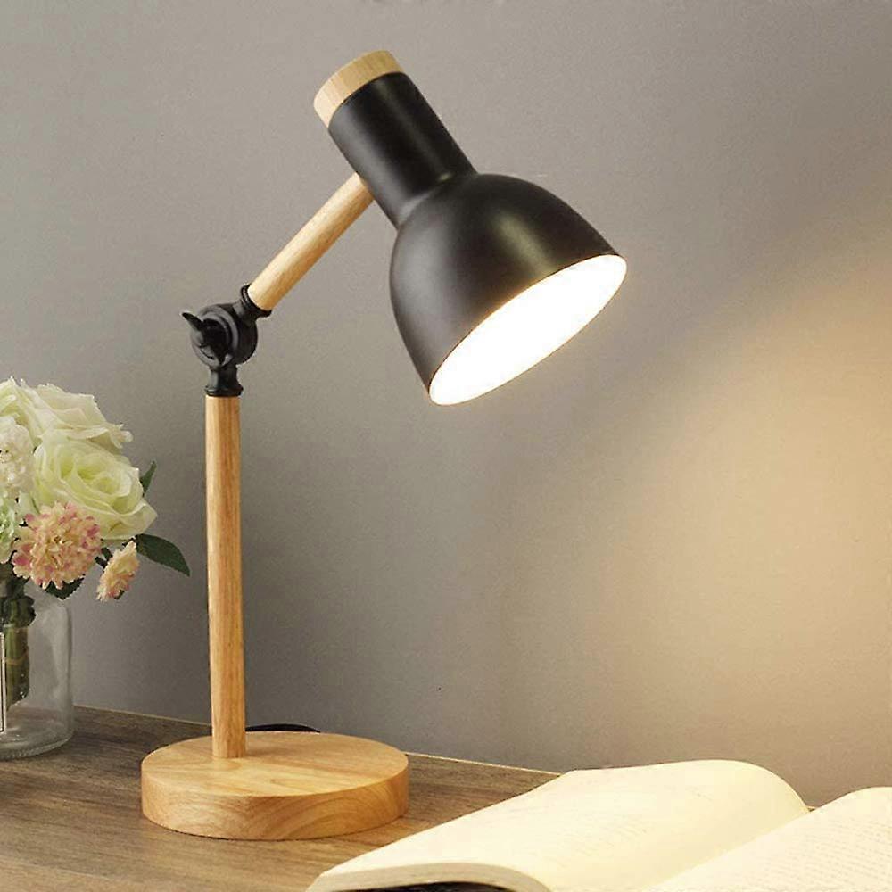 Retro Wood and Metal Desk Lamp with Easy Cord Switch for Bedroom and Living Room – Black
