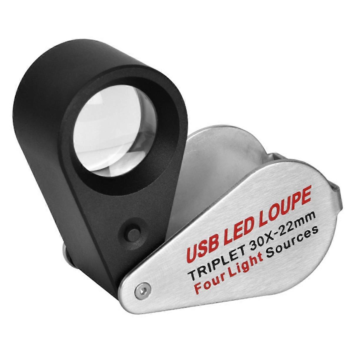 Rechargeable Four-Colour Light Source 13LED Magnifier Mini Pocket 30X