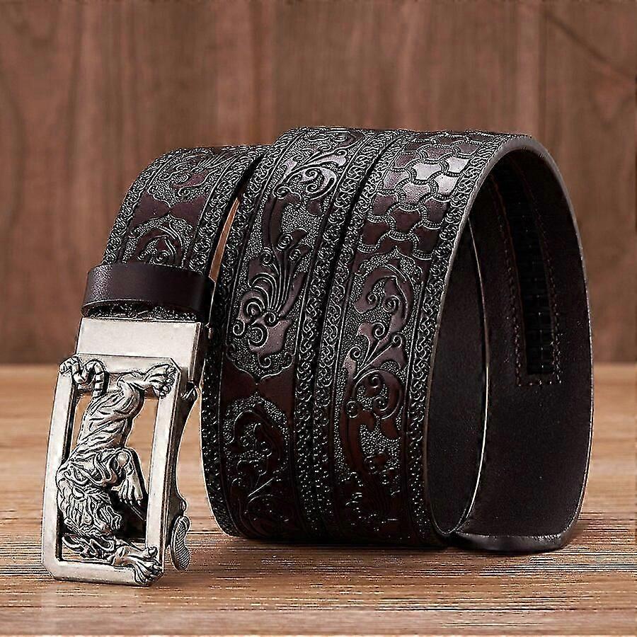 35 سنتيمتر أزياء النقش الرجعية أحزمة الذكور للرجال الأعمال جلد البقر جلد طبيعي حزام التنين نمط التلقائي مشبك حزام