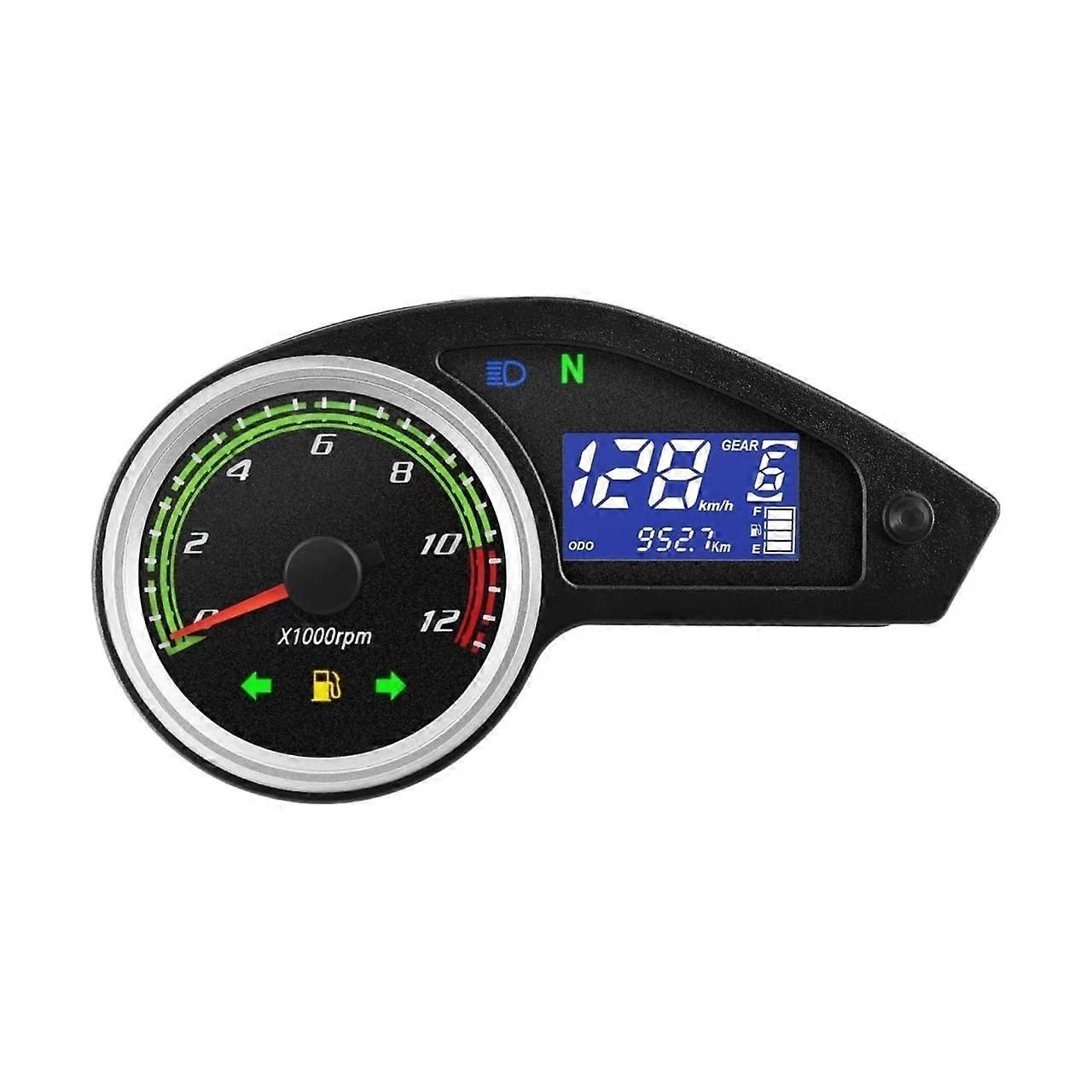 12V Universal Motorcycle Tachometer 12000 RPM with Gear Indicator Speedometer Odometer Combo