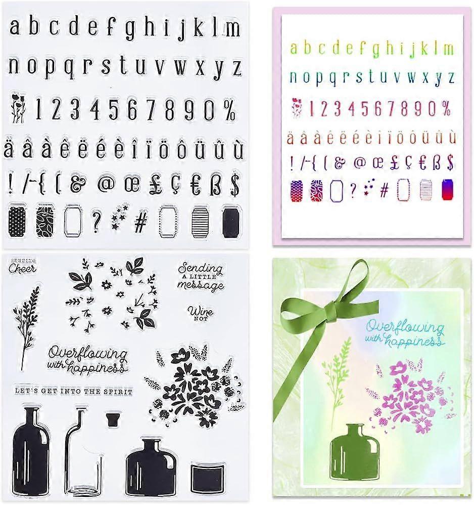 2 Styles Clear Stamps Number Phonetic Symbol Bottle Flower Words Reusable Background Postmark Transparent Silicone Stamp Seals for Journaling Card Mak
