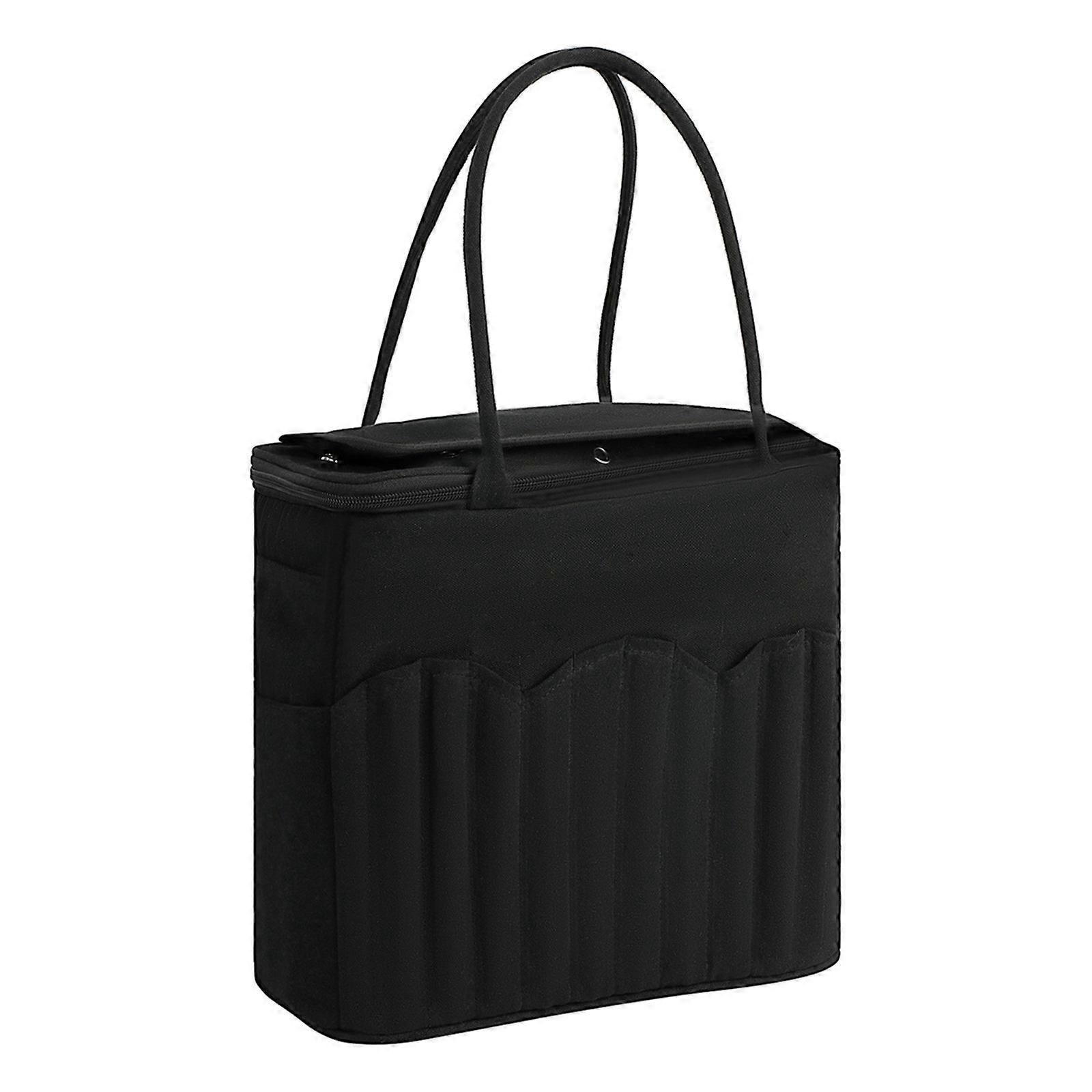 Easy Access Yarn Storage Bag Including Multiple Compartments and Convenient Handle  Black