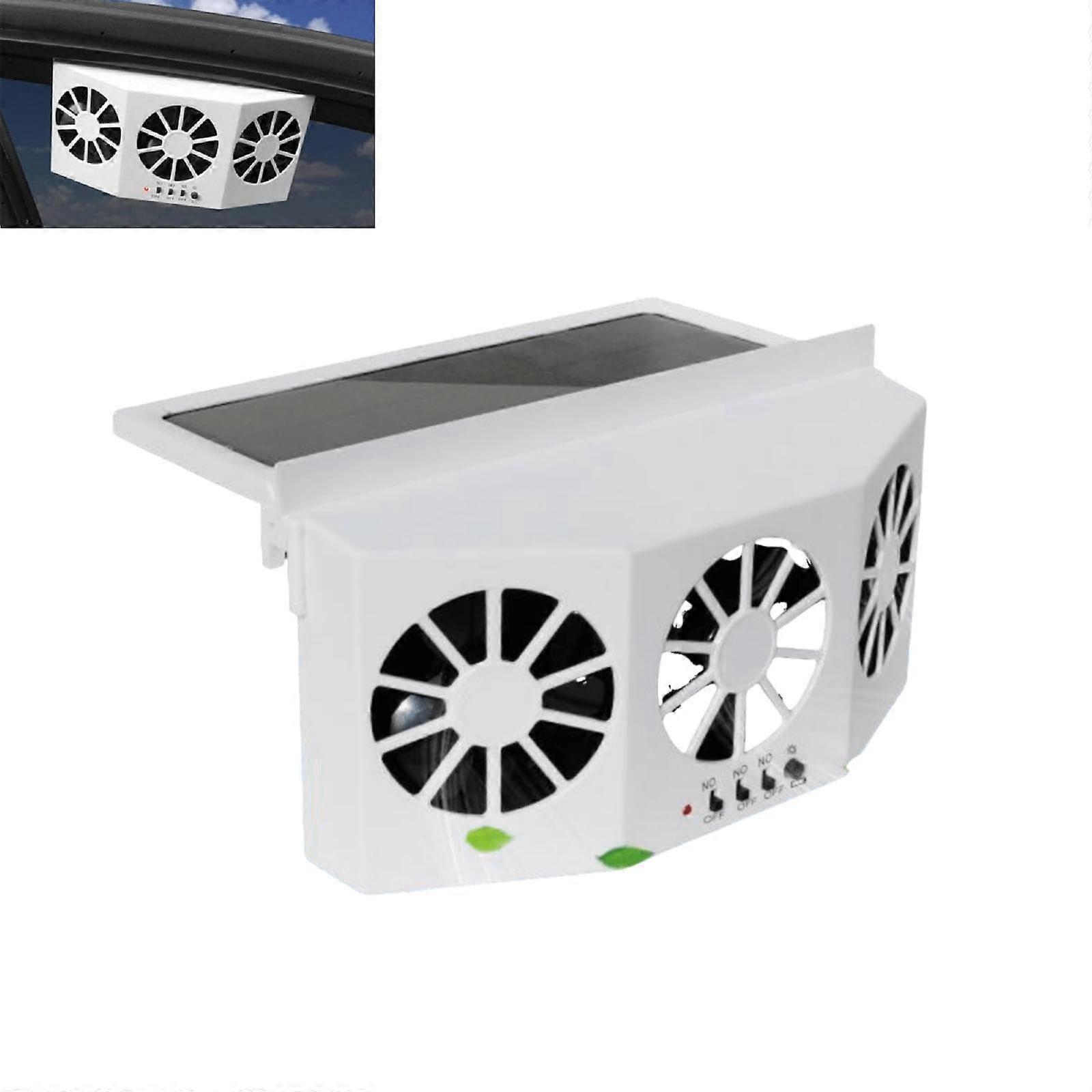 Solar Car Fan with Speed Airflow, Dual Power Mode and Easy Window Installation  White