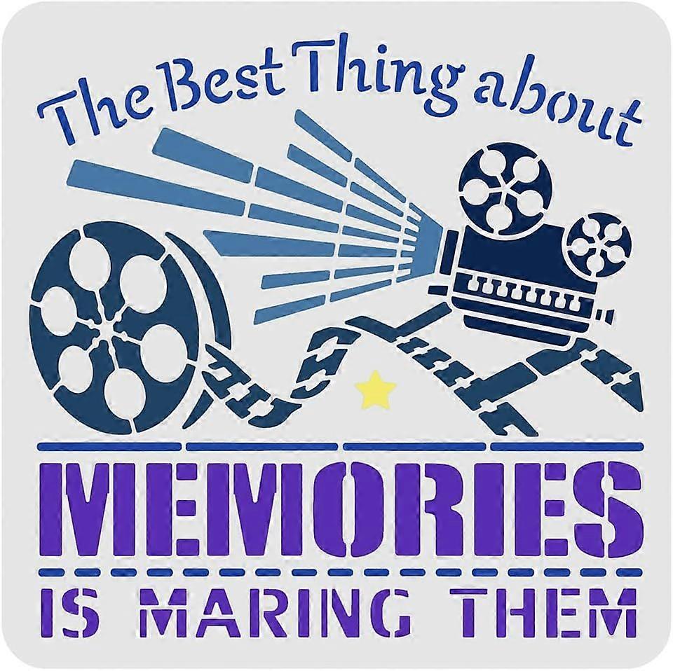 Memories Stencil Template 11.8x11.8 inch Plastic Camera Stencils Square Reusable Stencils for Painting on Wood Floor Wall and Fabric