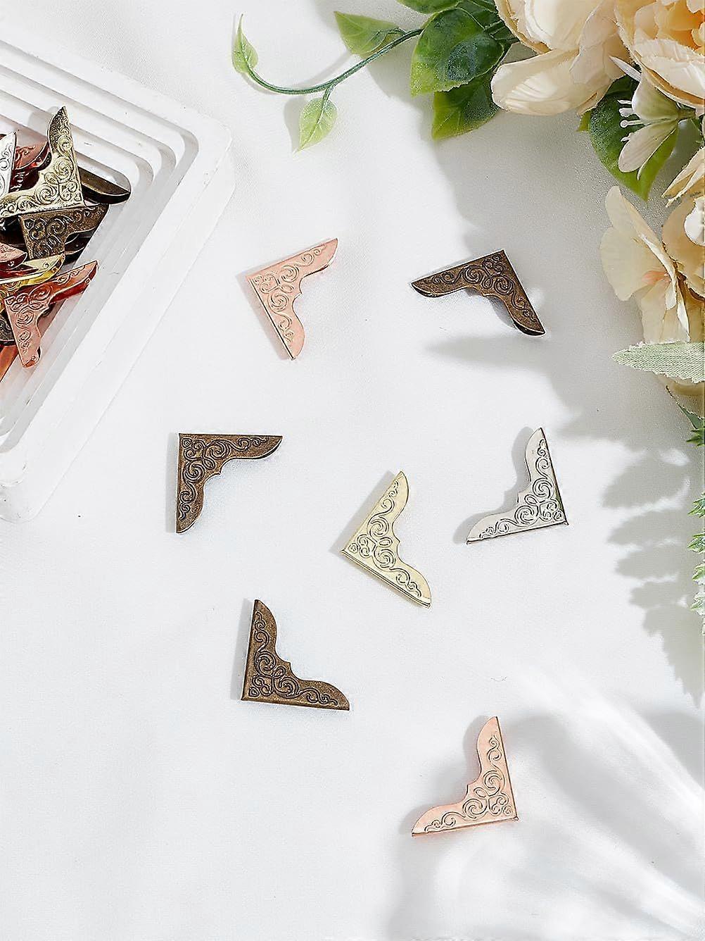 40Pcs Alloy Corner Guards Metal Decorative Covers Mixed Color Book Corner Protector for Photo Album Notebook Scrapbook Menu File Folder 23~24.5x23~24.