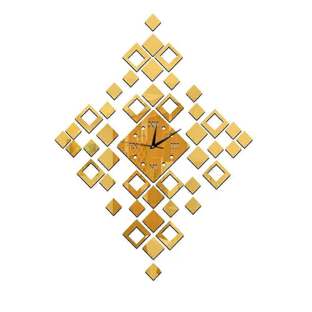 Modern Large Gold Wall Clock with Geometric Diamond Design, DIY Frameless Clock for Home Decor