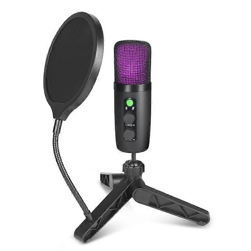 Multipurpose USB Plug and Play Microphone, Condenser Mic, Noise Cancelling, RGB Color Effect, Desktop Stand Windshield