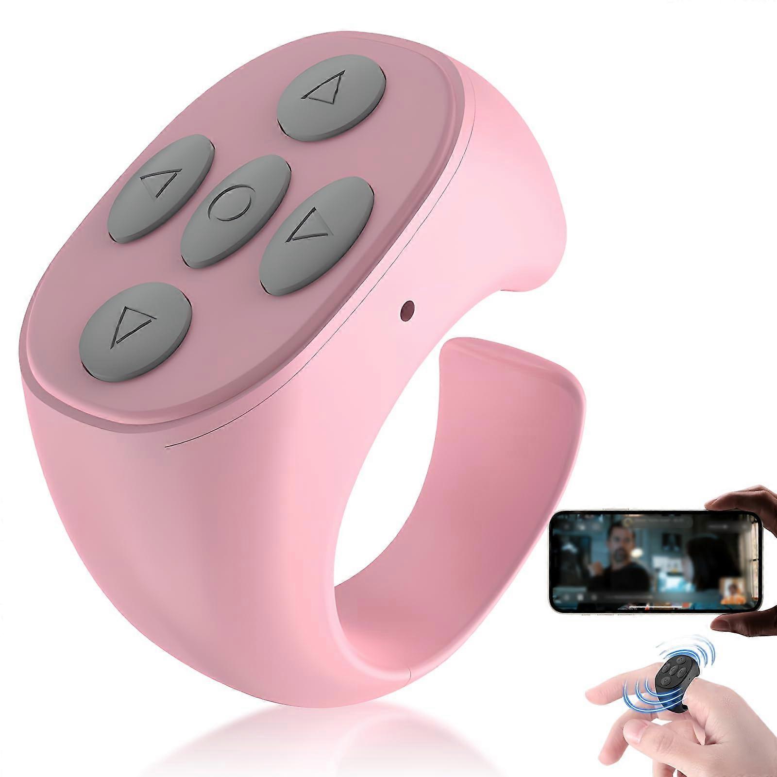 Bluetooth Ring Remote with Ergonomic Finger Design for Phone Scrolling and Control for iOS Devices Pink