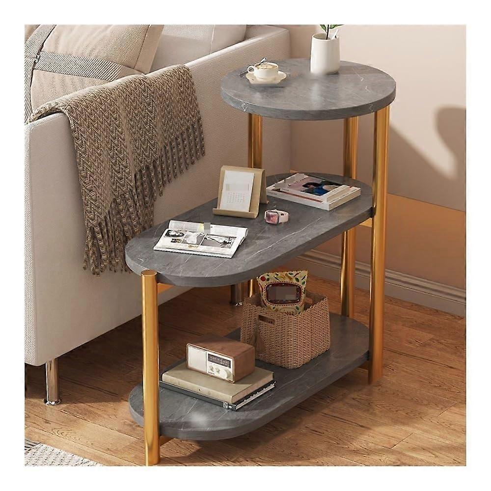 Narrow Side Table 3Tier Storage Slim Nightstand for Small Spaces with Modern Faux Marble  Gray