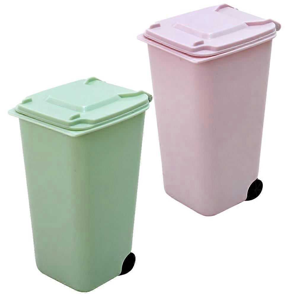 Lidded Mini Trash Can For Bedroom And Car Usage Compact Shape Assorted Color 2Pcs