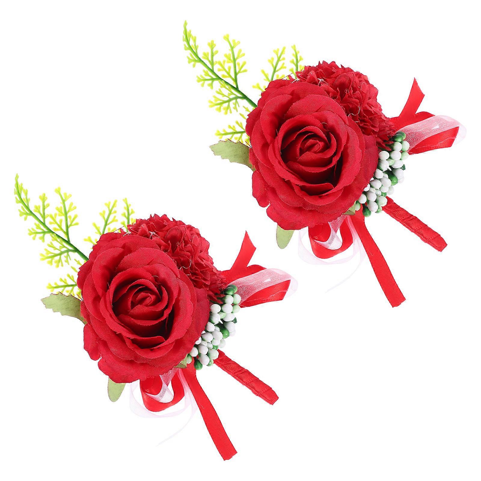 Artificial Flower Corsage Wedding Decoration with 2Pcs Polyester Simulation Flower Brooch
