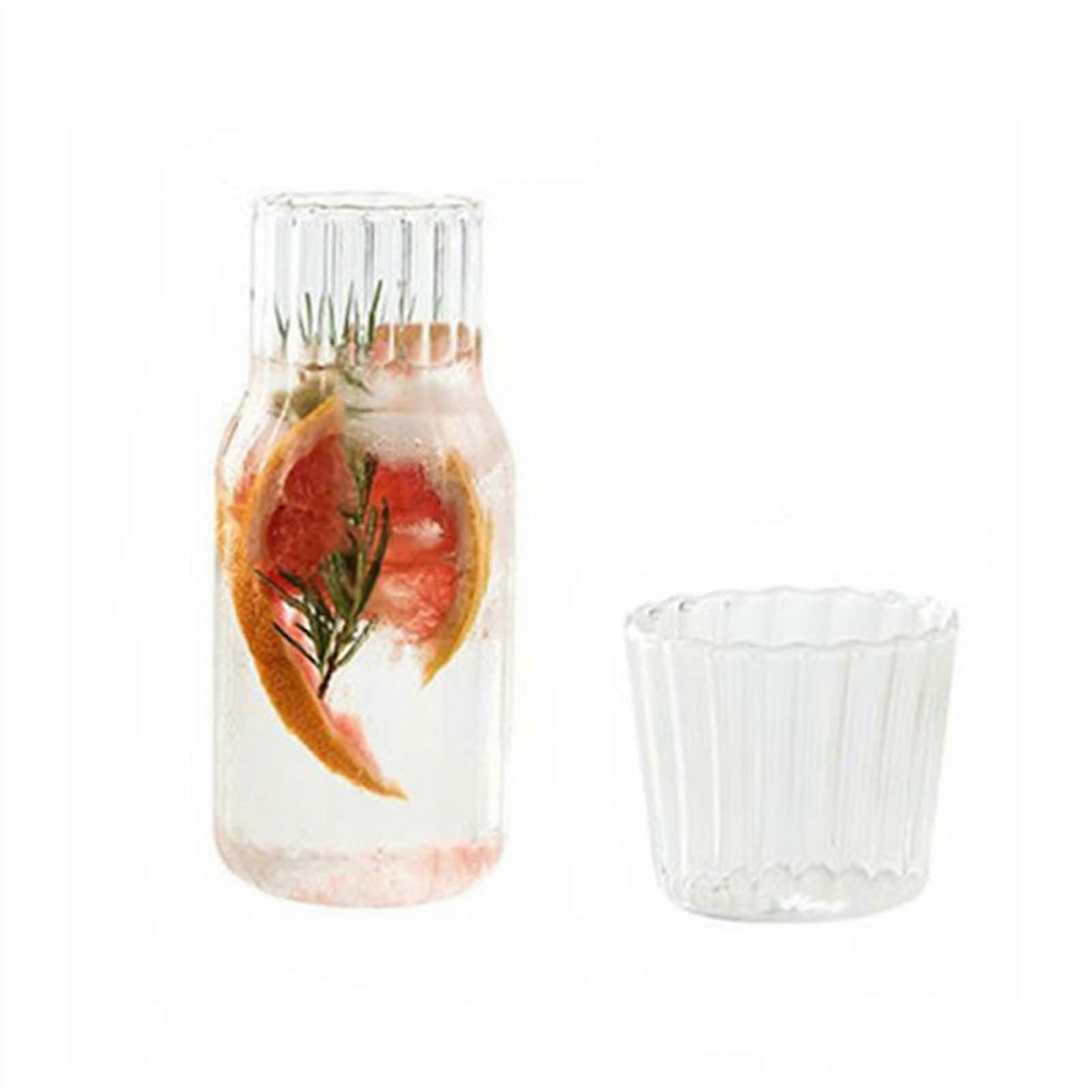 Glass Water Pitcher with AntiDrip Spout and Stackable Cups, 500ml Transparent Juice Jug Set