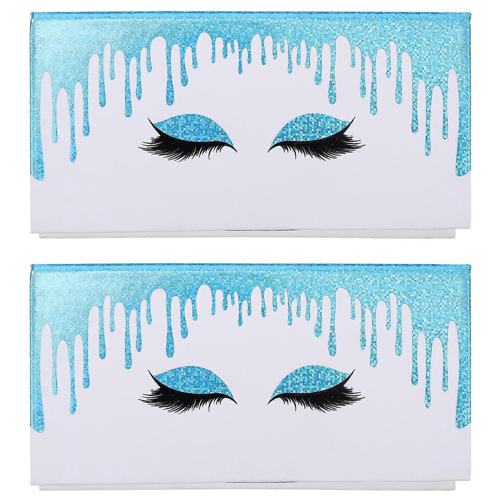 False Eyelash Box Blue Paper Eyelash Holder for 2Pcs Storage Use