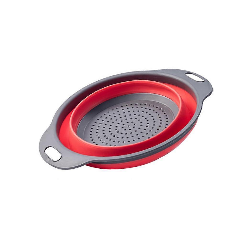Collapsible Double Layer Colander with Handle for Fruits and Vegetables, Small Red