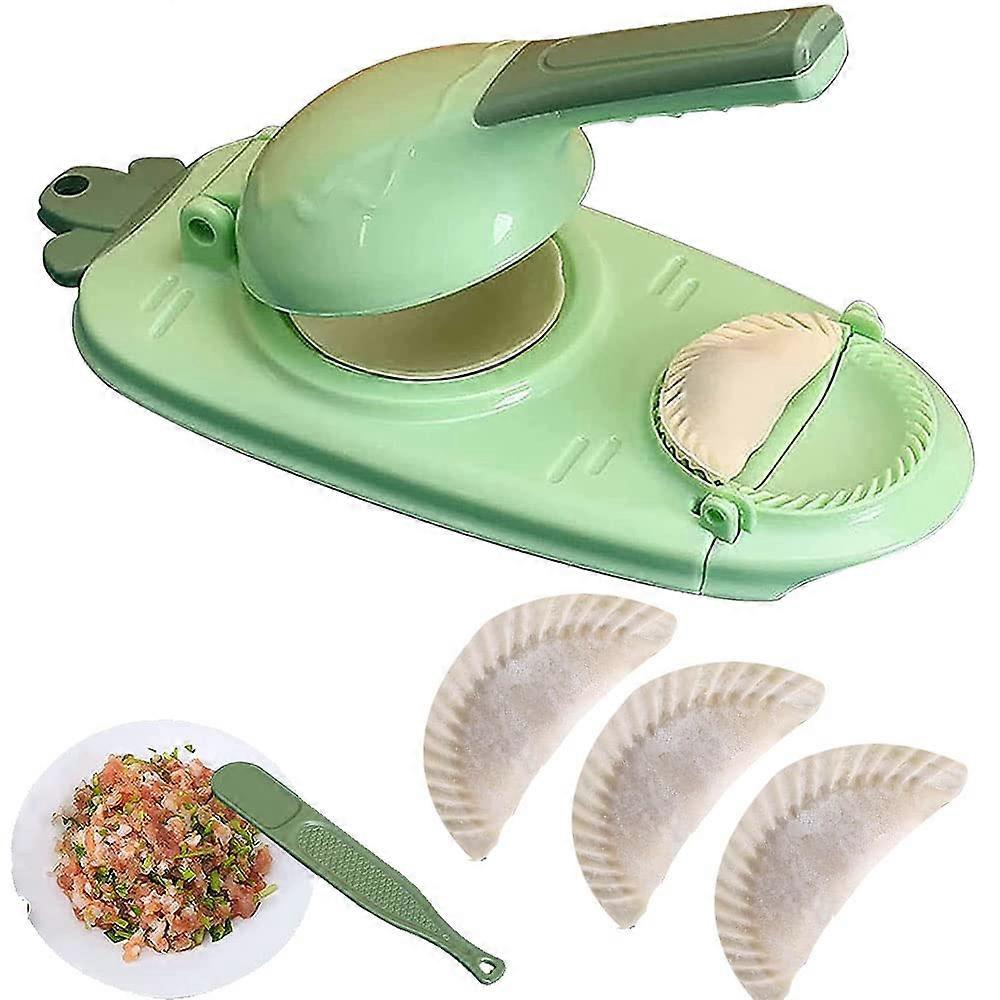 2in1 Dumpling Maker with Manual Dumpling Press Mold Set, Fast Dough Skin Tool for Kitchen (Green)