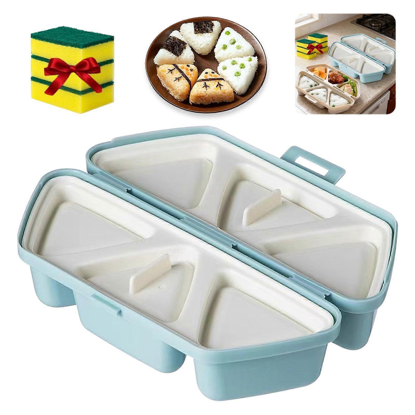 6 Cavity Triangle Onigiri Mold Rice Ball Maker Non Stick Easy Release Foldable Blue
