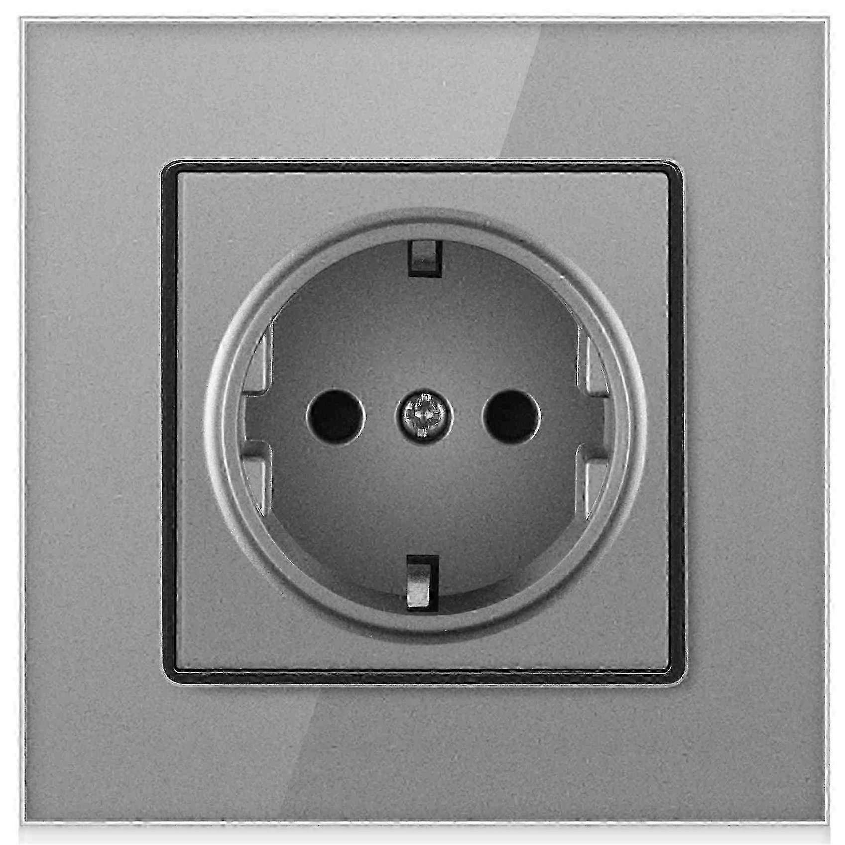 Eu Plug Power Socket Wall Electrical Outlets Grey Glass Panel 230v 16a German Socket