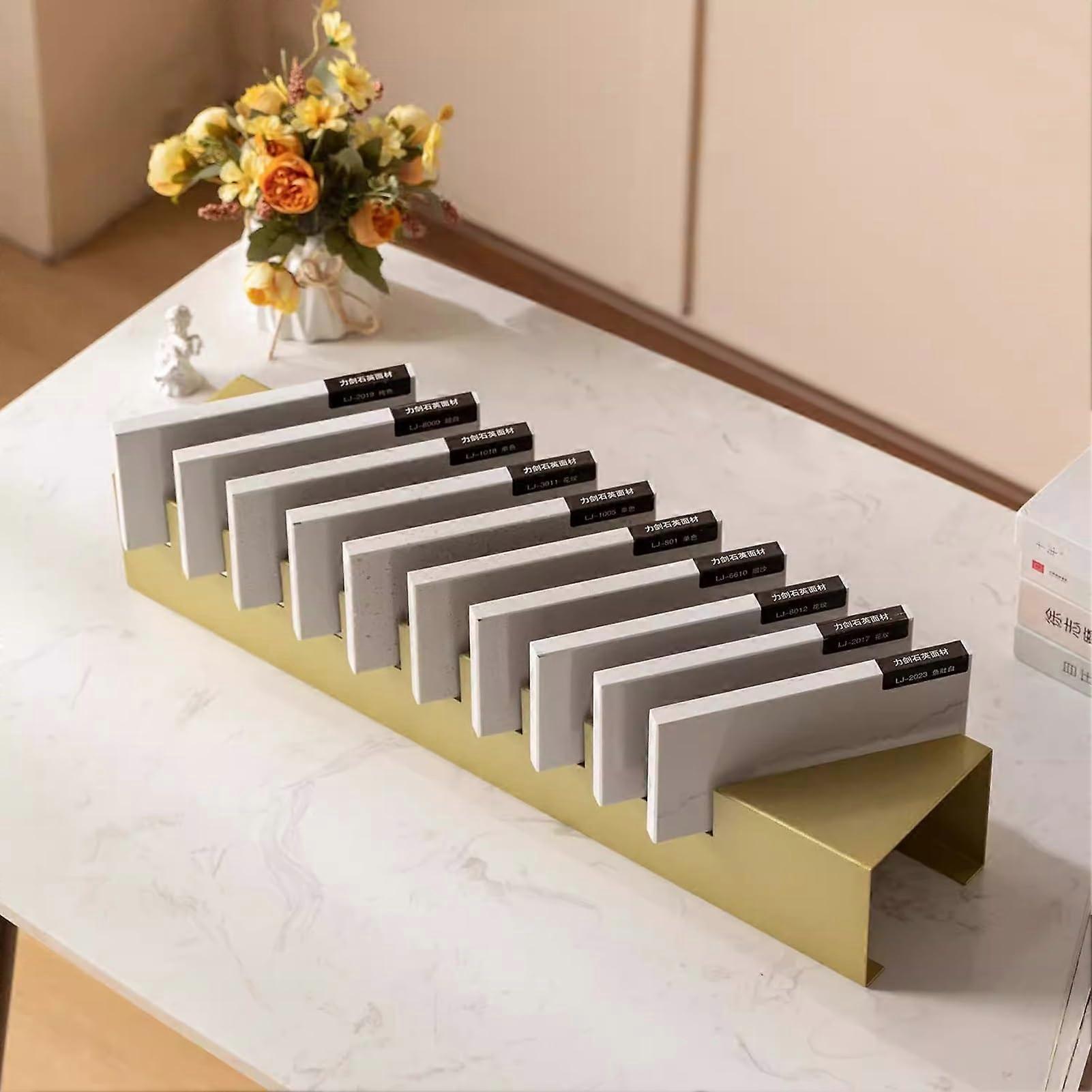 Gold Tile Display Rack with MultiSlots for Marble and Stone Samples, Countertop Showroom Stand