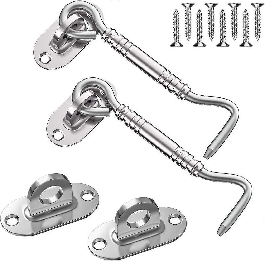 Cabin Hook Eye Latch Set Stainless Steel Silver Door Hook with Screws for Reliable Security