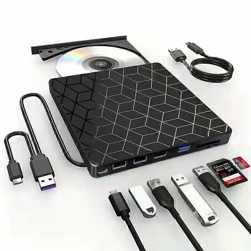 7 in 1 External DVD Drive USB 3.0 Type-C CD/DVD Burner Writer Reader Player Portable Optical Drive compatible with Desktop Mac Windows Linux