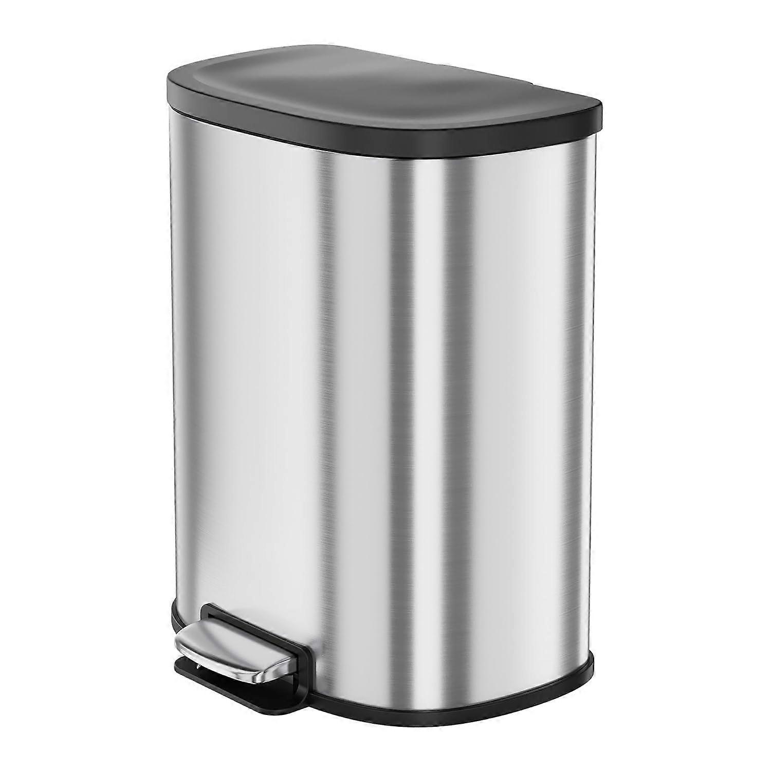 50L Stainless Steel Kitchen Trash Can with Lid, DShaped Step Bin, SoftClose, Odor Control