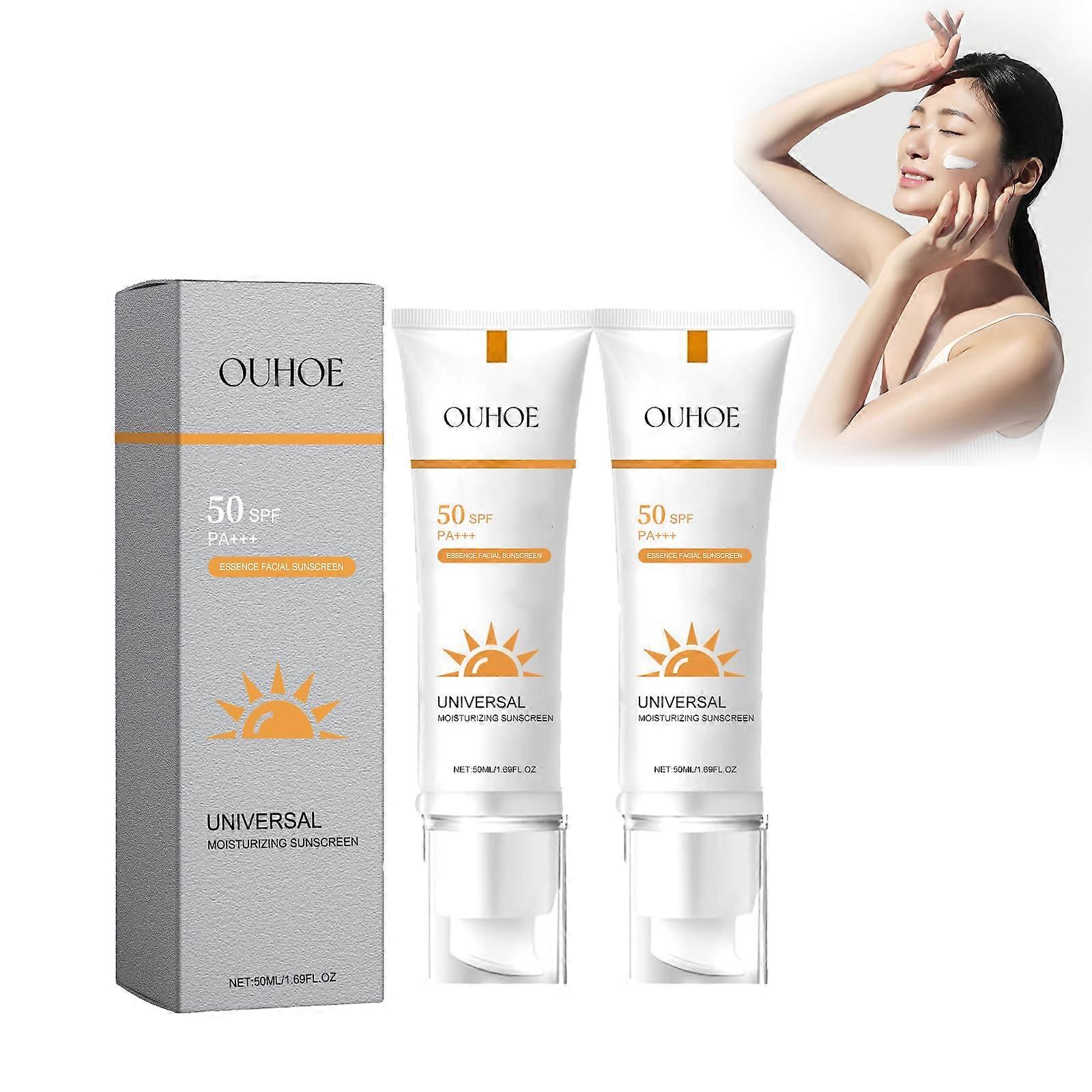Tinted Sunscreen SPF 50 Moisturizing Face Sunblock, Lightweight Water Resistant Makeup Base, 2pcs