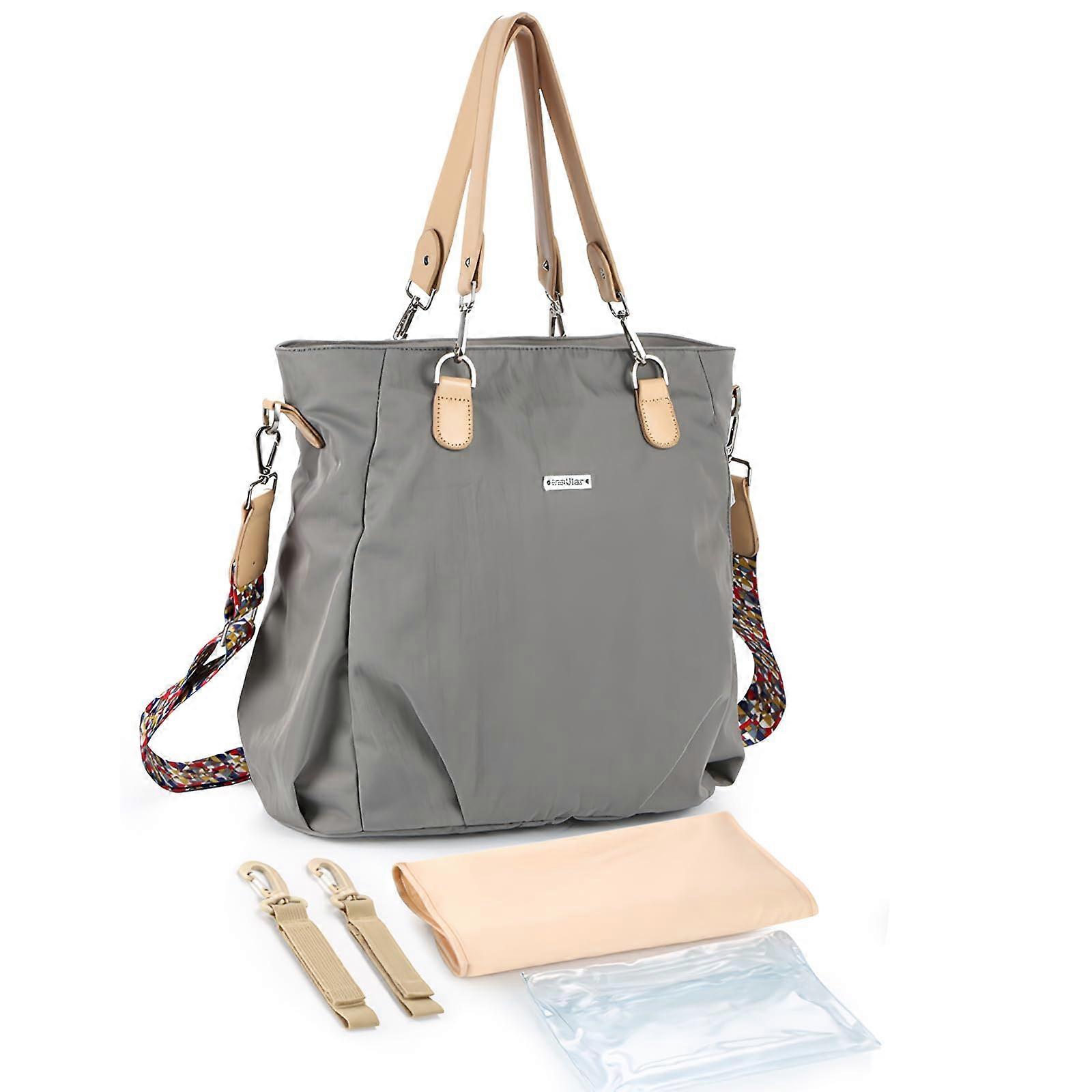 Waterproof Large Capacity Diaper Bag with Stroller Straps and Changing Mat Grey