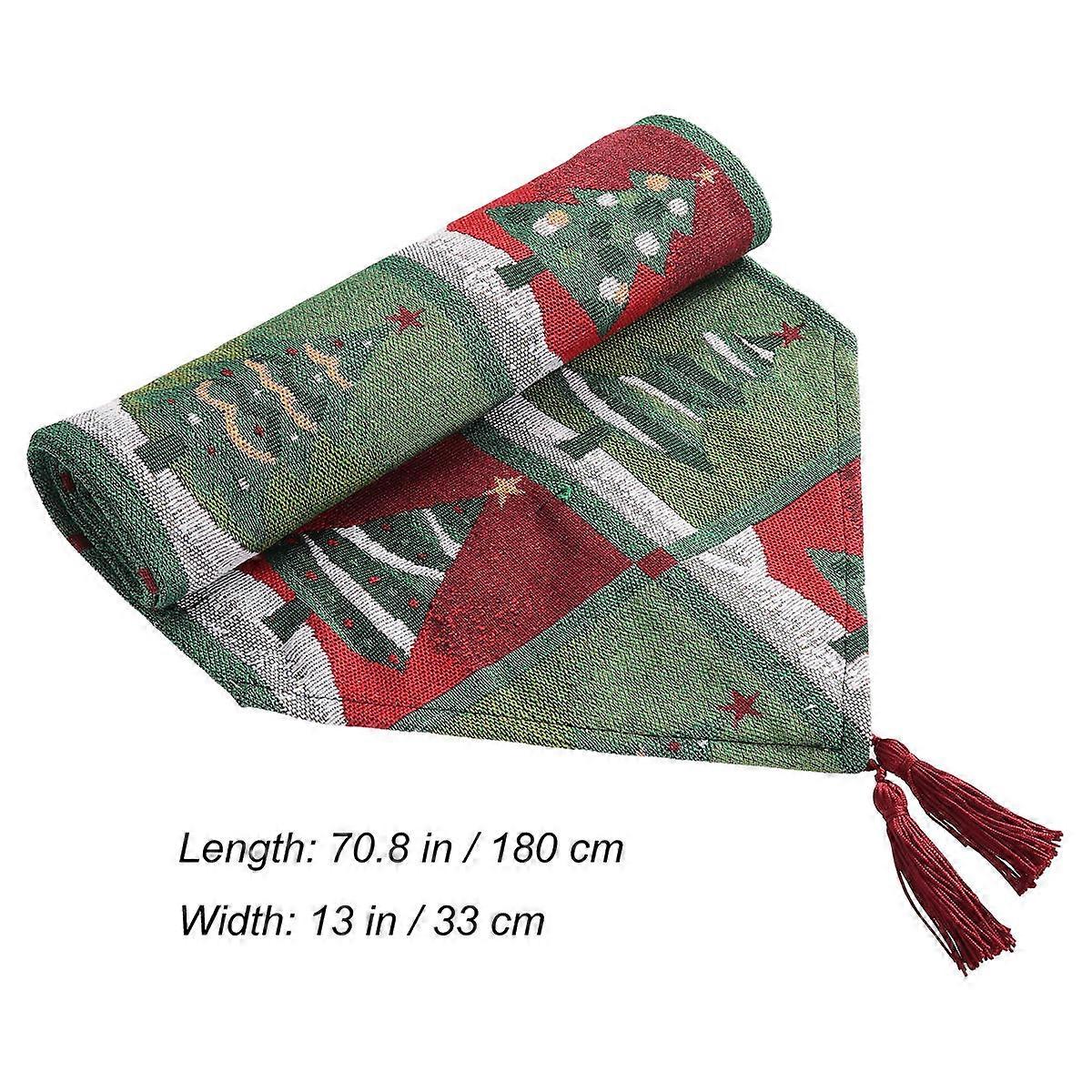 Christmas Tree Tablecloth Embroidered Table Runner for Table Decoration Green
