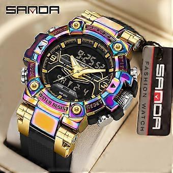 3186 Trendy Digitale Quartz Analoge Elektronische Dubbele Display TPU Band Waterdicht Schokbestendig Modieuze Sportieve Heren Coole Horloges