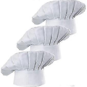 Adjustable Chef Hats for Adults - Set of 3, Polyester Cotton Blend Baker Caps with Hook and Loop Closure for Kitchen Cooking