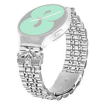 Metalurrem til Samsung Galaxy Watch3 41mm/Active2 44mm/40mm Rhinsten Sommerfugledekoration Rustfrit Stål Sølv Armbånd