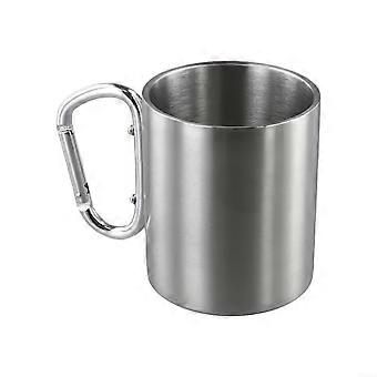 Camping Mug with Carabiner Hook, Double Wall Insulated Stainless Steel Coffee Cup, 300ml for Hiking Trips