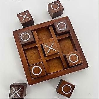 Wooden Tic-Tac-Toe Game Set with 9 X and O Engraved Blocks and Storage Base, Classic Family Game Night Home Decor Christmas Gift