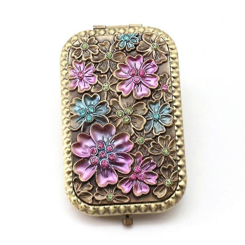 Vintage Compact Travel Pocket Mirror Rectangular Gold Make-up Mirror