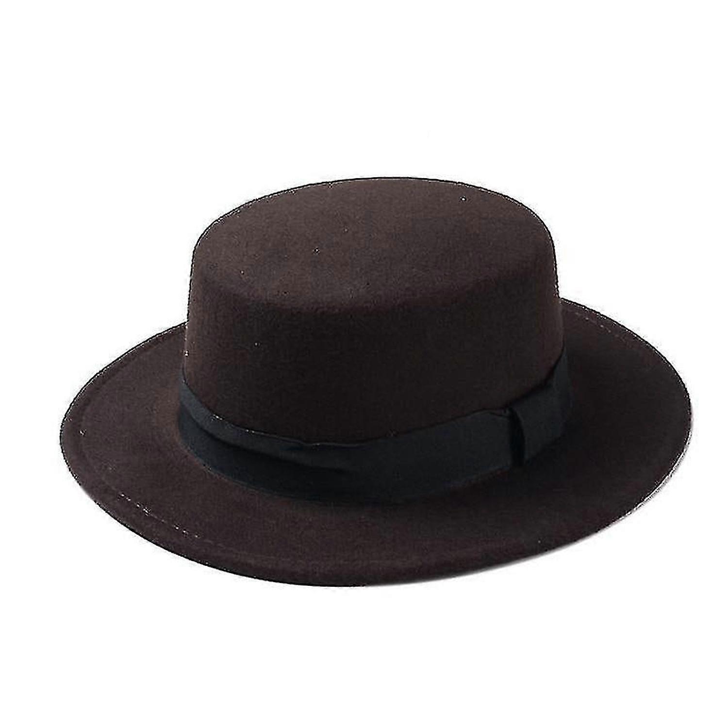 Hats Wool Boater Flat Top Hat's Coffee