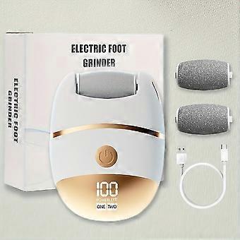 Rechargeable Electric Foot Grinder with 2 Spare Heads, Hypoallergenic Pedicure Device for Cracked Heels, LCD Display & 2-Speed Settings, Portable for 