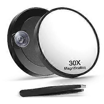 30X Miroir grossissant avec pince à épiler Miroir de maquillage grossissant avec 2 ventouses pour le toilettage et le voyage