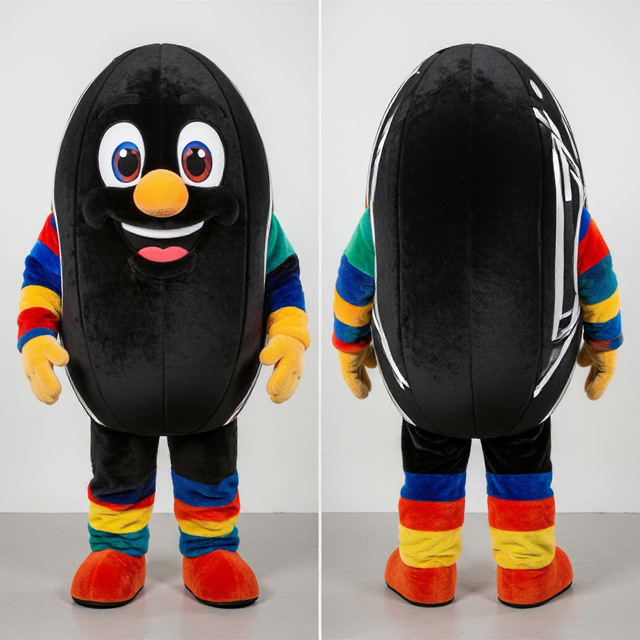 MASTICOT Black Rounded Rugby Ball Mascot