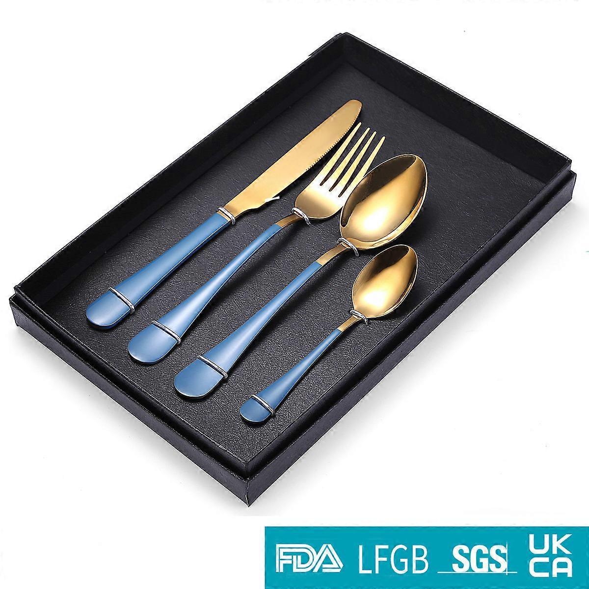 Stainless Steel Flatware Set Blue Gold