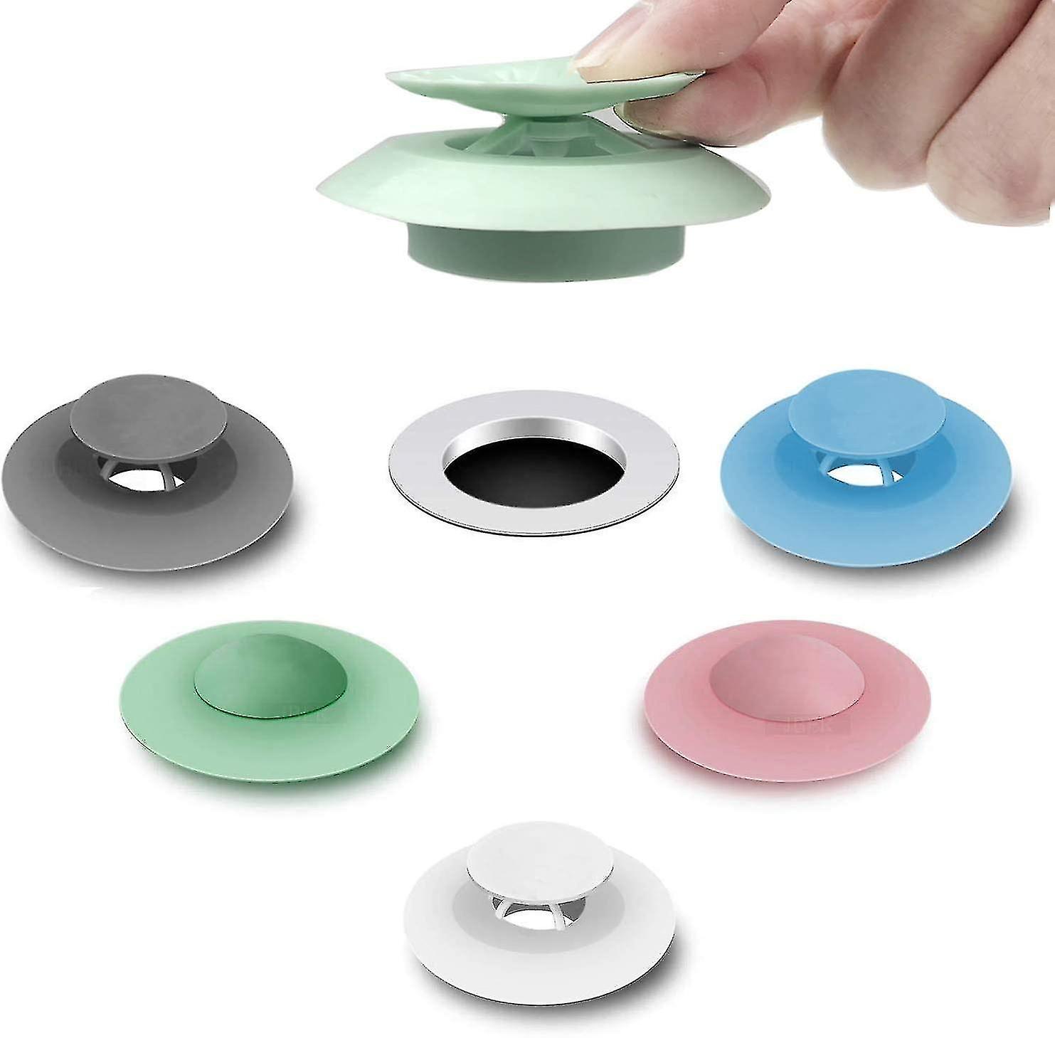 Set Of 5 Silicone Drain Plugs For Tub, Sink, Shower