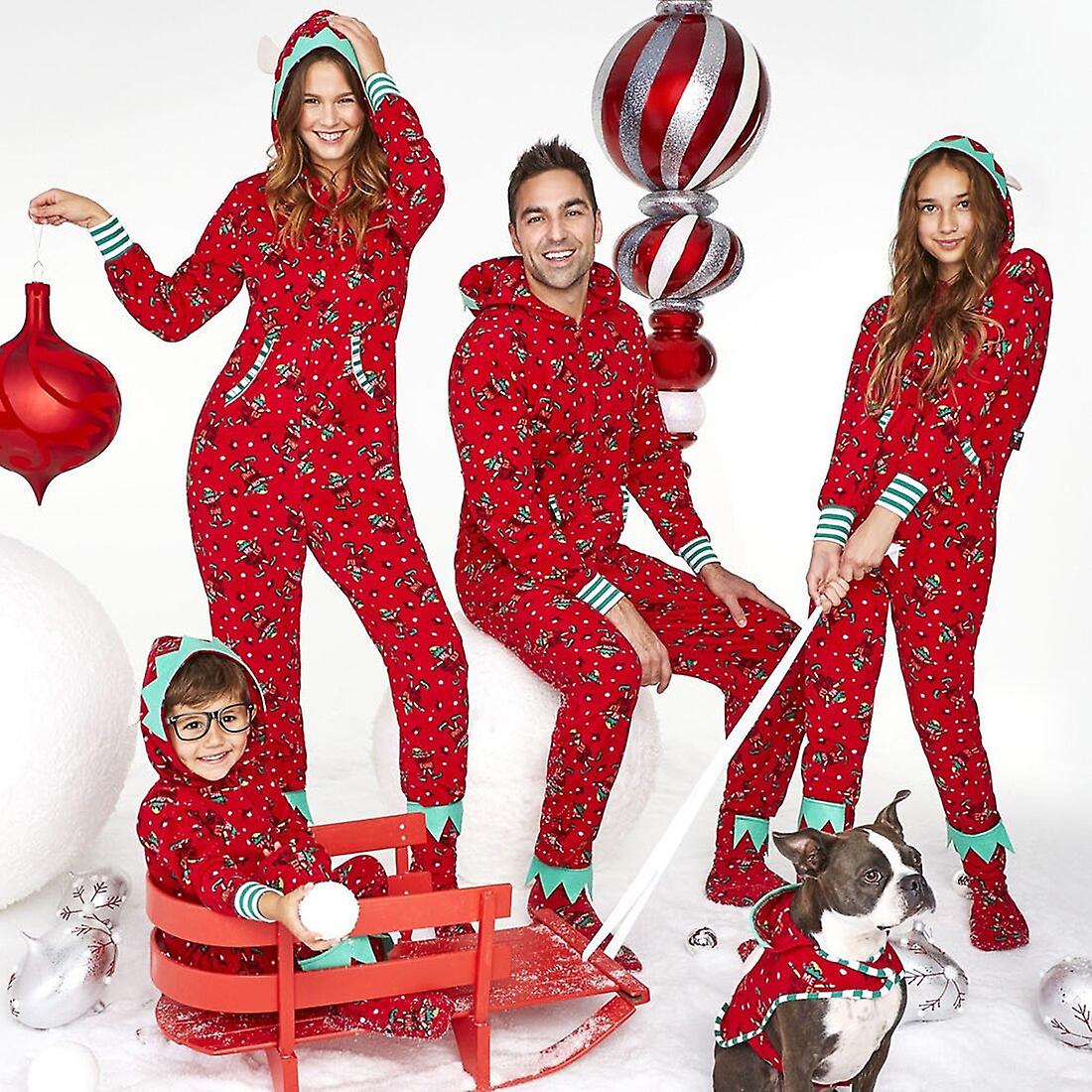 2023 New Christmas Pajamas Set Mother Father Kids Matching Outfits Cute Soft Hooded Rompers Overalls Jumpsuits