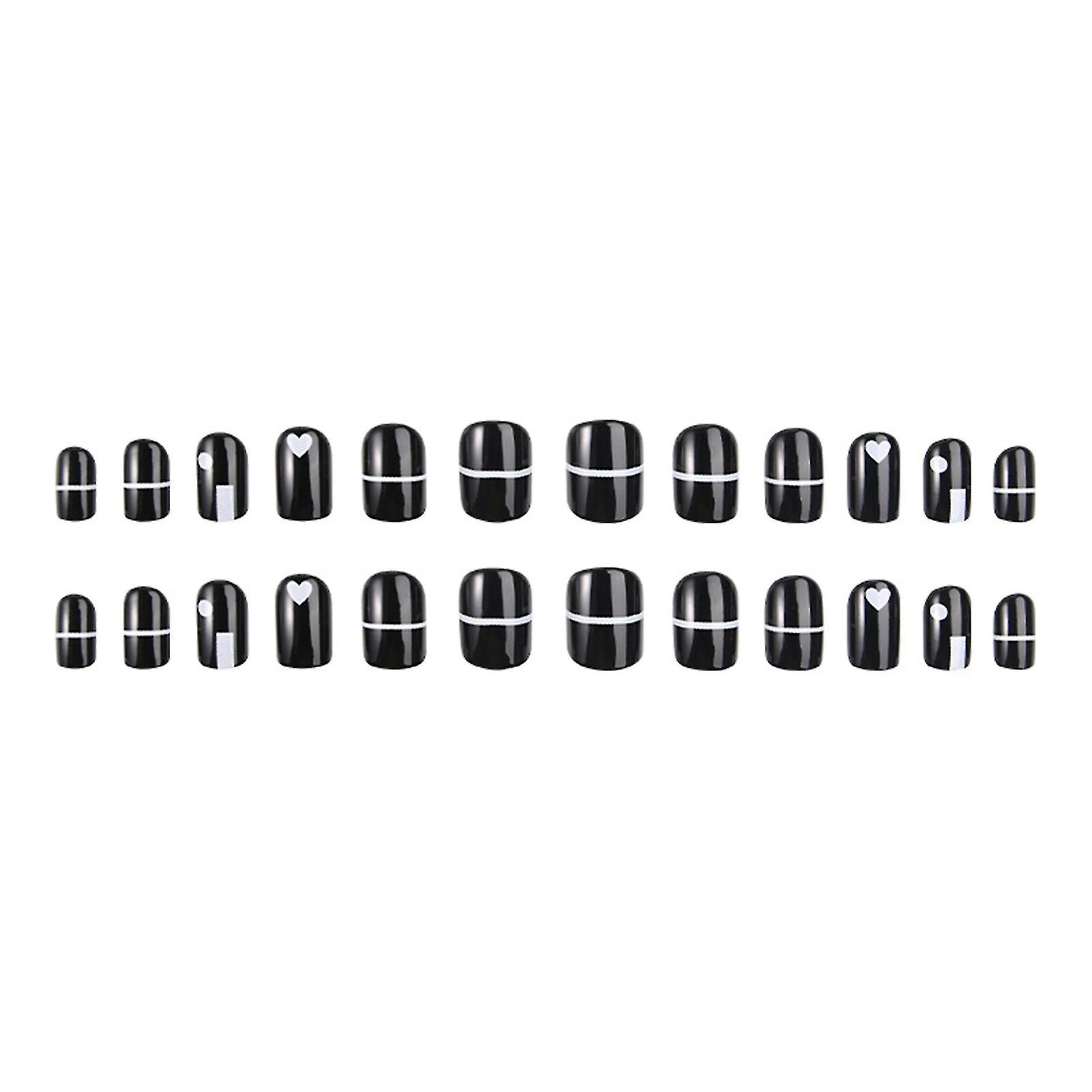 24pcs Black Short Artificial Nail Unique Trendy Pattern Nail Pieces For Nail Art Beginners Practice