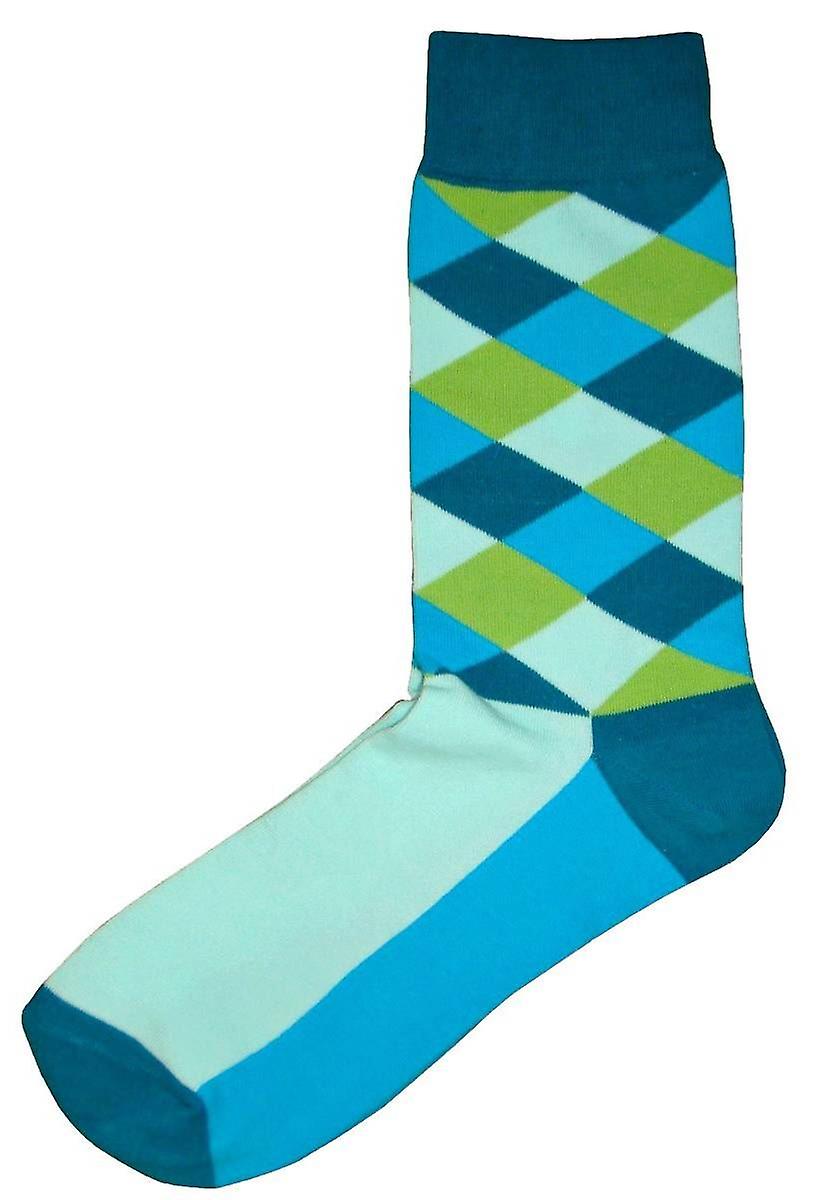 Bassin and Brown Diamond Check Socks - Blue/Green/Teal