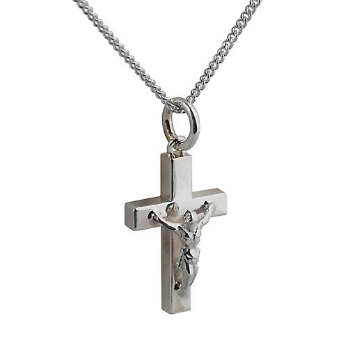 Silver 20x13mm solid block Crucifix Cross with a curb Chain 24 inches