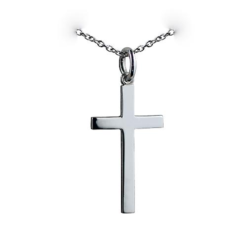 Silver 25x15mm plain solid block Cross with a rolo Chain 20 inches