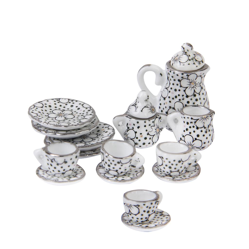 Dollhouse Miniature Dining Ware Porcelain Tea Set 15pcs Daisy Pattern