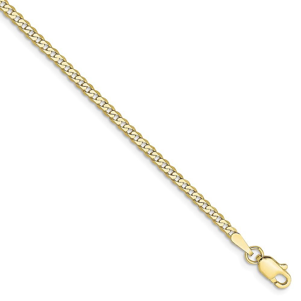 10k Solid Yellow Gold 2.2mm Flat Beveled Curb Chain Ankle Bracelet Anklet for Women and Men - Length: 7 to 10