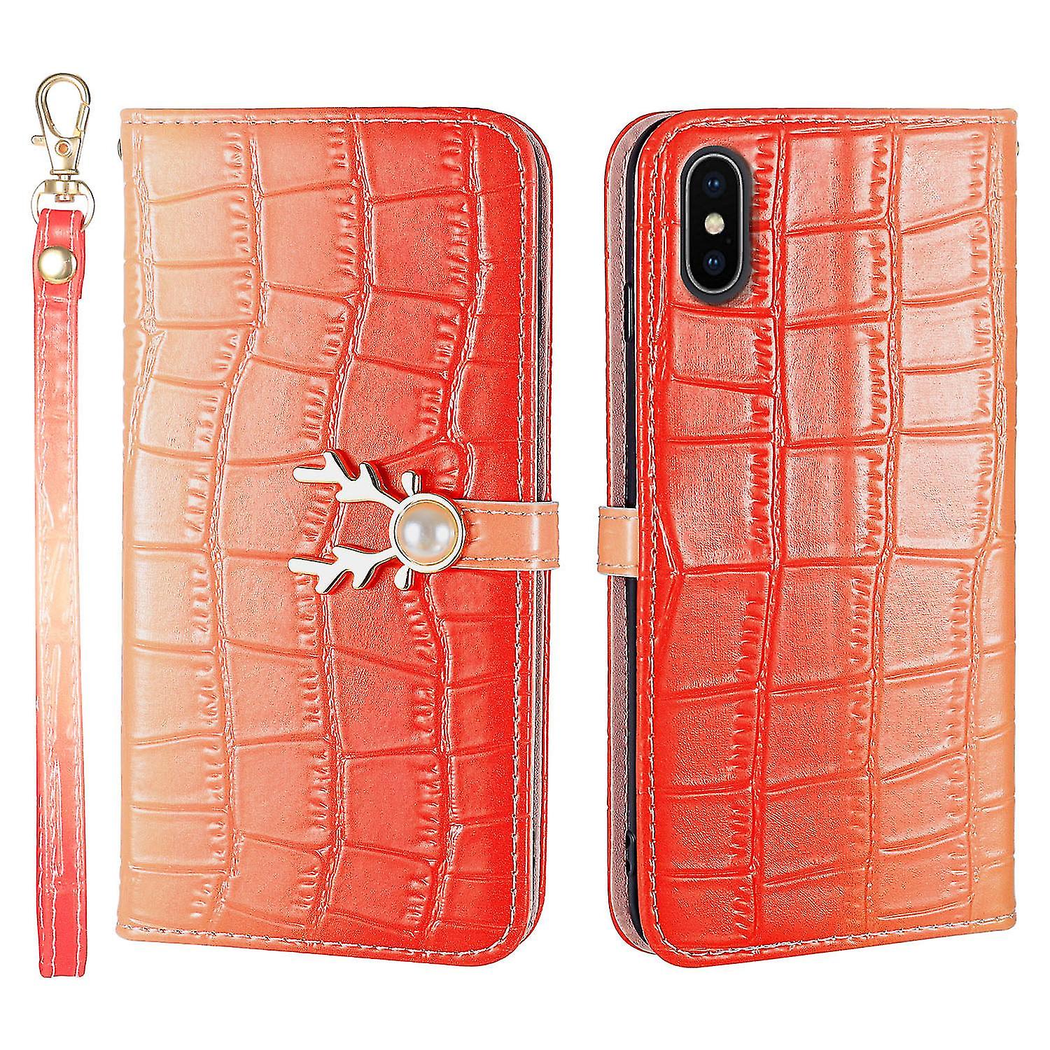 Elk Pattern Phone Case For Iphone X Xs With Card Holder, Lanyard, Pu Leather Material, Wallet Function, Corner Fall Protection